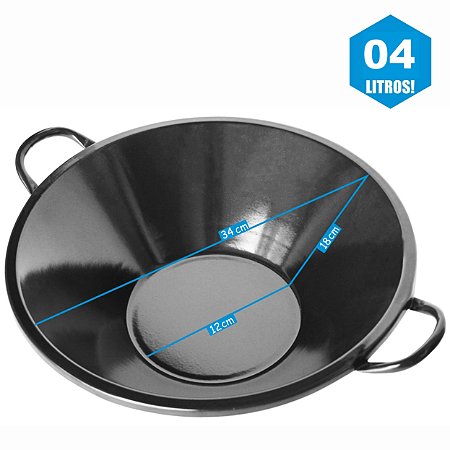 Tacho Esmaltado Preto N°14 Para Frituras 04 Litros