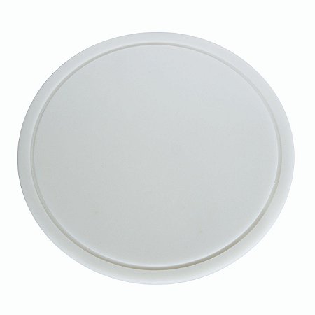 Tabua De Corte Placa (PEAD) Redonda 35cm Polietileno Branco Com Canaleta