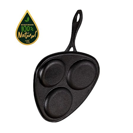 Frigideira Gallus 3 Ovos 100% Ferro Fundido Com Cabo Ferro para Fogão, Forno e Fogão a Lenha