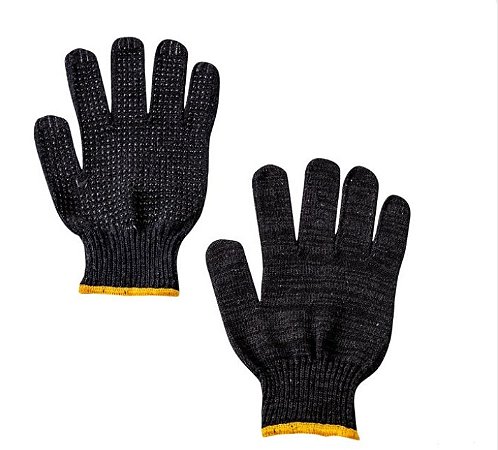 Par Luva Preta Algodão Antiderrapante Pigmentada Serviços Gerais IPI Segurança Carga e Descarga Jardinagem