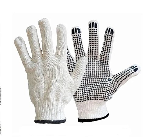 Par Luva Branca Algodão Antiderrapante Pigmentada Serviços Gerais IPI Segurança Carga e Descarga Jardinagem