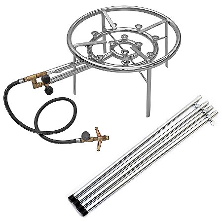 Kit Queimador Fogão Arado Paeja Duplo 35cm c/ Mangueira e Registro Com Pés