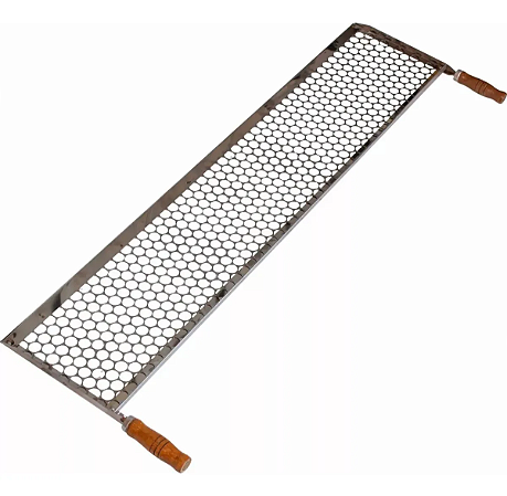 Grelha Em Inox Para Espetinhos 85cm Com Cabo De Madeira