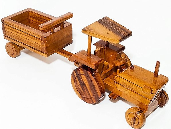Trator Com Carretinha Agrícola Em Madeira Artesanal