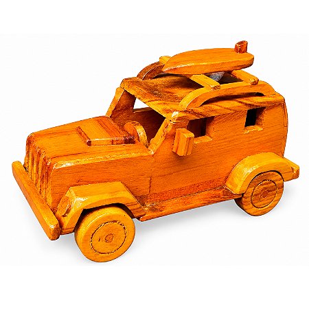 Carro Jeep Trolle Trilha Em Madeira Artesanal Pequeno 19cm - Decoração Colecionador