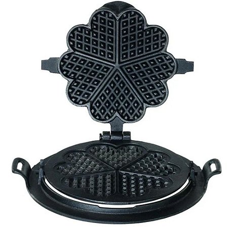 Forma Waffle Assadeira giratória em Ferro Fundido Para Fogão A Lenha desenho coração 24cm