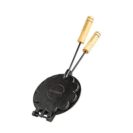 Forma Waffle Assadeira giratória em Ferro Fundido Para Fogão A Lenha desenho coração 24cm