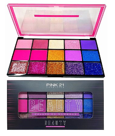 Pink 21 - Paleta de Sombras e Glitter Beauty CS2309 Cor 02
