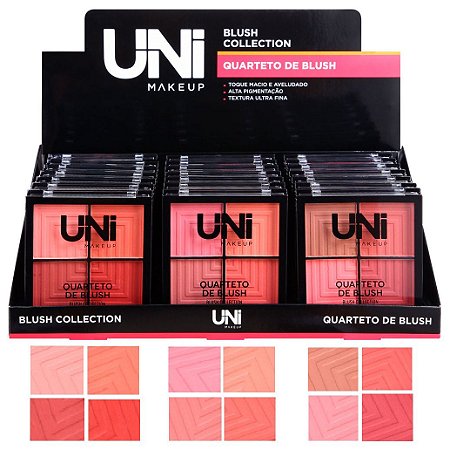 Quarteto de Blush Collection Uni Make Up - Display C/ 24 Unid -  Distribuidora JCF - Fornecedor de Maquiagem em Atacado, Cosméticos em  Atacado, Distribuidora Ruby Rose Atacado