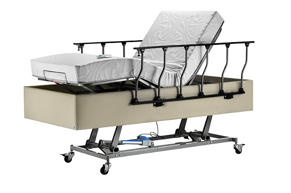 Cama Residencial Motorizada com Elevação de Leito Firenzi 1755, Grades Basculantes e Rodízios