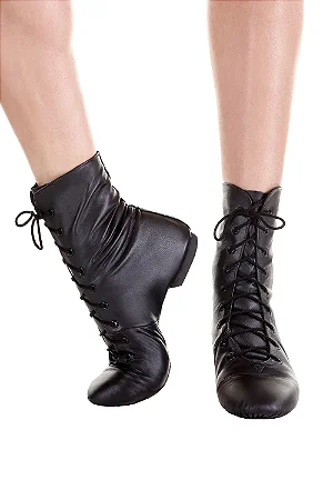 Bota Preta Cano Alto Jazz de Couro - Só Dança F10