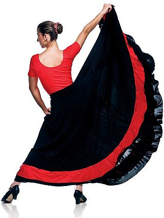 Saia para Flamenco Preto com Vermelho Adulto em Liganete Capezio Ref 1092
