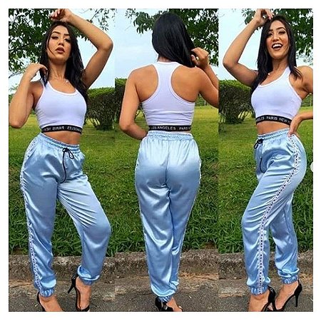 calça jogger cetim