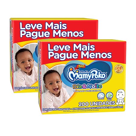 Kit 02 Lenço Umedecido MamyPoko Dia&Noite Toque Suave - 400 Unidades