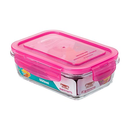 Pote Retangular de Vidro-Cor Rosa-550ml-SANREMO