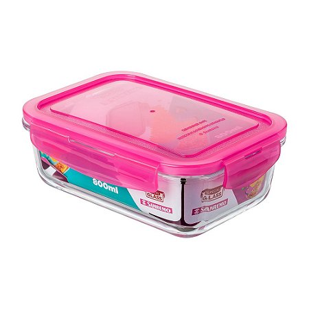 Pote Retangular de Vidro-Cor Rosa-800ml-SANREMO