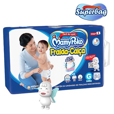 Kit Super Bag FRALDA CALÇA  Descartável Mamypoko  G - 60 Unidades + Coleção 01 Boneco Poko-Chan