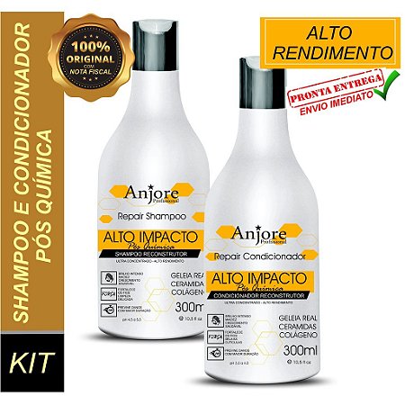 Kit Pós Química Alto Impacto Shampoo e Condicionador Geleia Real e Colágeno 300ml Anjore
