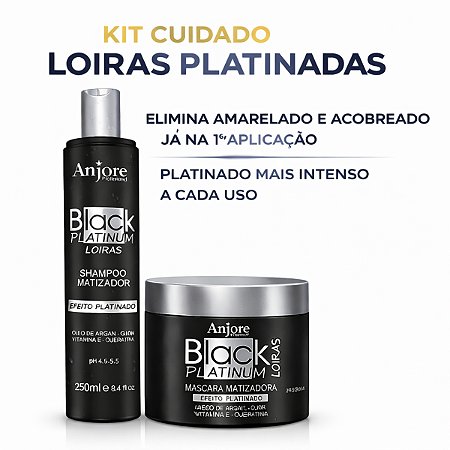 Kit Shampoo e Máscara Black Platinum Matizador Platinador Loiros e Grisalhos com Vitamina E 250ml Anjore