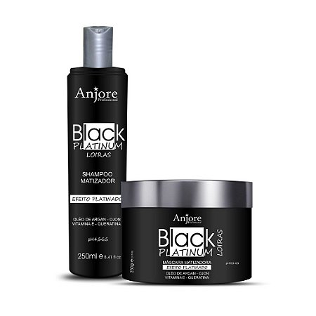 Kit Shampoo e Máscara Black Platinum Matizador Platinador Loiros e Grisalhos com Vitamina E 250ml Anjore