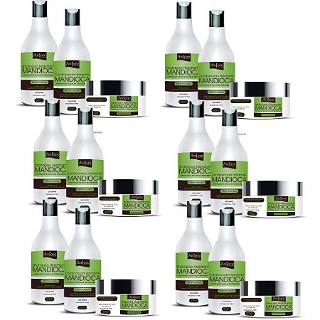 6 Kit de Hidratação de Mandioca Completo 3 Produtos 300g Anjore Atacado Fortalecimento e Crescimento Capilar