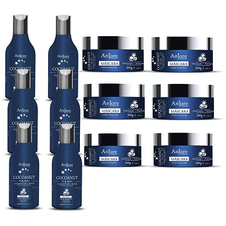 6 Kit Hidratante Cocoanut Shampoo e Máscara 300gr Anjore Atacado Com Óleo de Coco e Monoi