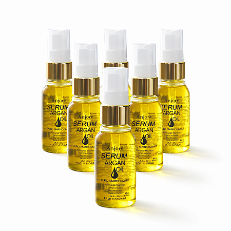 Kit Atacado 6 Óleo de Argan Serum Oil Anjore 45ml Reparação Intensa Brilho Ação Anti Frizz Imediata