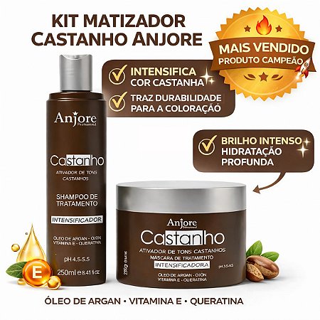Kit Matizador Castanho Anjore Intensifica e Prolonga a Cor de Marrons e Castanhos Shampoo e Máscara
