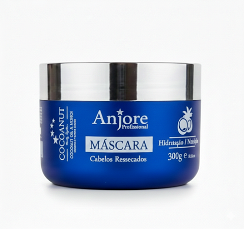 Máscara Hidratante Cocoanut Anjore 300gr com Óleo de Coco Óleo de Monoi Hidratação Nutrição Imediata