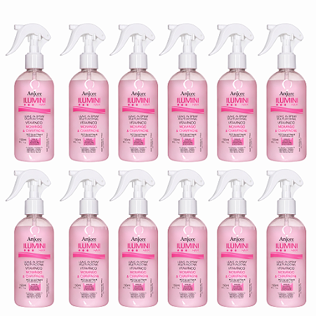 Kit Atacado 12 Leavein Spray Vitamínico Biotina Ilumini Hair Morango & Champanhe Anjore 150ml Crescimento