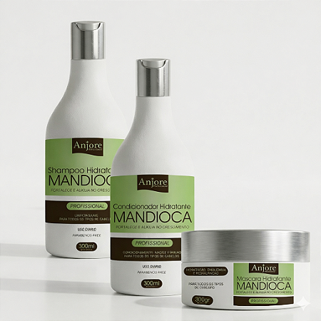 Kit Tratamento Mandioca Shampoo Condicionador Máscara 300g Anjore Reparação Profunda Nutrição Intensa
