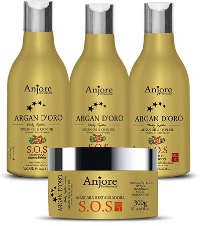 Kit Hidratação Restauradora Argan D'oro Anjore Shampoo Condicionador Leavein Máscara 300gr Anjore