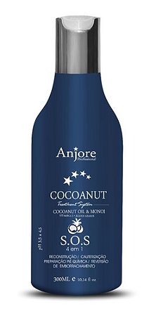 S.O.S Cocoanut 4x1 Reconstrutor Queratina em Gel com Óleo de Coco e Monoi 300ml Anjore