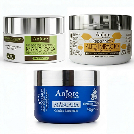 Kit Cronograma Capilar Anjore 300gr Hidratação Mandioca Reconstrução Impacto Nutrição Coco