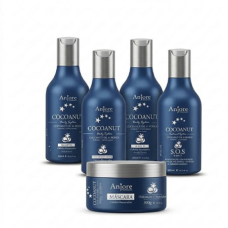 Kit SOS Cocoanut Anjore Salvação Capilar Rotina Completa Cauterização Corte Químico Reconstrução Hidratação Nutrição