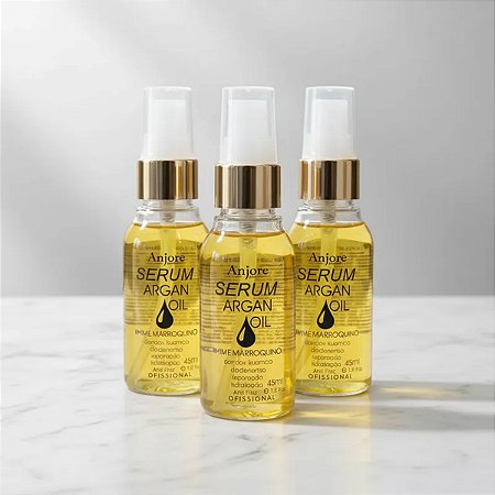 Kit 3 Óleo De Argan Serum Oil Ouro Marroquino Reparação Anti Frizz Pontas Duplas 45ml Anjore