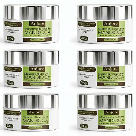 Kit Atacado 6 Máscara de Tratamento Mandioca 300gr Anjore Reparação Profunda Nutrição Intensa
