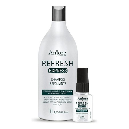 Kit Esfoliante Refresh Shampoo 1Lt E Tônico 30Ml Anjore Anti Queda Anti Oleosidade Anti Caspa