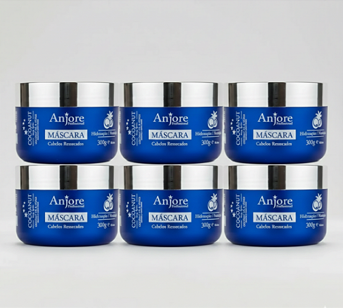 Kit Atacado 6 Máscara Hidratante Cocoanut Anjore 300gr com Óleo de Coco e Monoi Nutrição Imediata