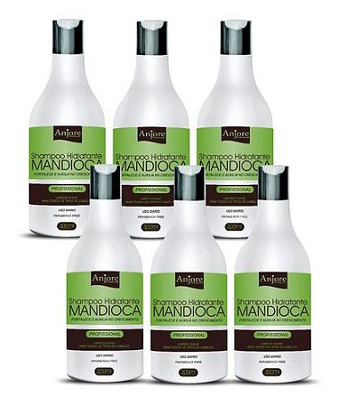 Kit 6 Shampoo Hidratante Mandioca 300ml Anjore Atacado