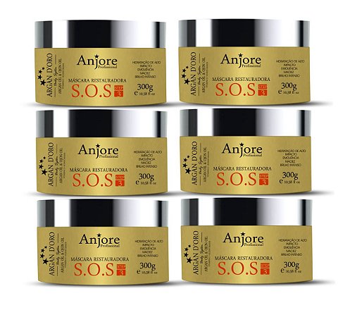 Kit Atacado 6 Máscara Argan D'oro SOS Hidratação Restauradora com Óleo de Argan e Ojon 300gr Anjore