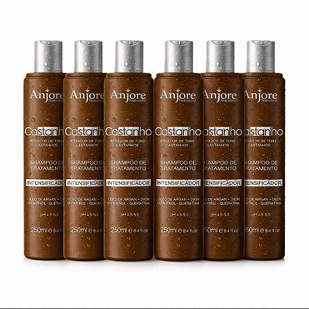 Kit Atacado 6 Shampoo Matizador Intensificador de Cor Castanho Anjore 250ml com Óleo de Argan e Ojon