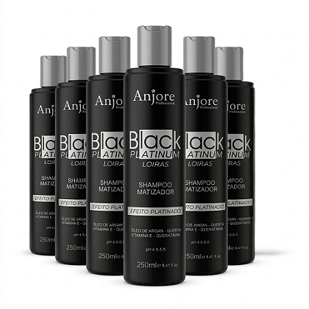Kit Atacado 6 Shampoo Black Platinum Matizador Platinador Loiros e Grisalhos com Vitamina E 250ml Anjore