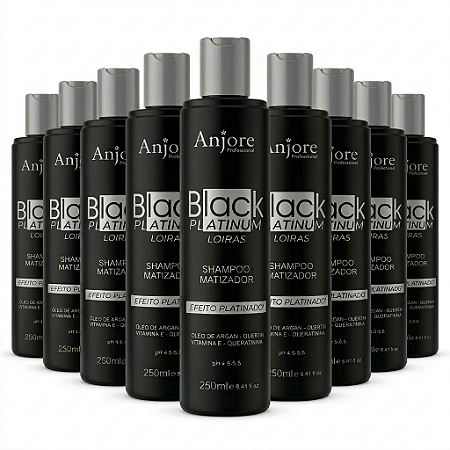 Kit Atacado 12 Shampoo Black Platinum Matizador Platinador Loiros Grisalhos Vitamina E 250ml Anjore