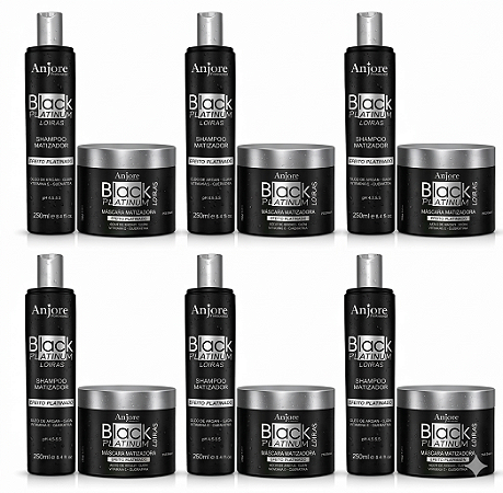 Kit Atacado 6 Kit Shampoo e Máscara Black Platinum Matizador Platinador Loiros e Grisalhos com Vitamina E 250ml Anjore