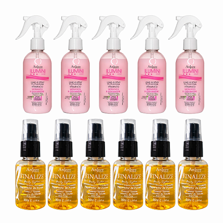 Kit Atacado Revenda 6 Leavein Ilumini Biotina e 6 Reparador de Pontas Óleo Girassol e Linhaça Anjore