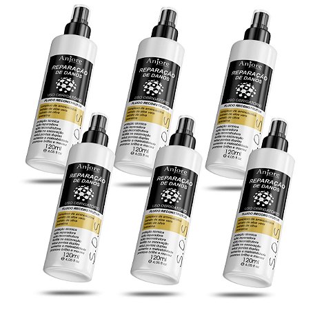 Kit Atacado 6 Fluido Reparação Reconstrutora Anjore 120ml com Aminoácidos, Queratina e Aloe Vera
