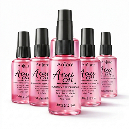 Kit Atacado 6 Óleo De Açaí Blindagem Restauração 30m Anjore Reparador de Pontas Duplas e Anti Frizz