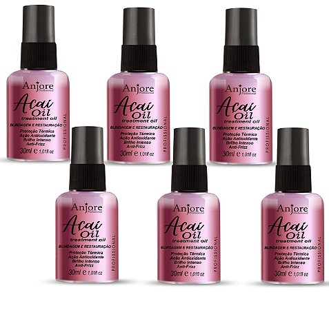 Kit Atacado 6 Óleo De Açaí Blindagem Restauração 30m Anjore Reparador de Pontas Duplas e Anti Frizz
