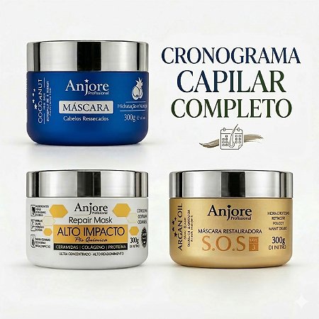 Kit Máscara Cronograma Capilar Tratamento Profissional Completo 300gr Anjore Hidratação Nutrição Reconstrução